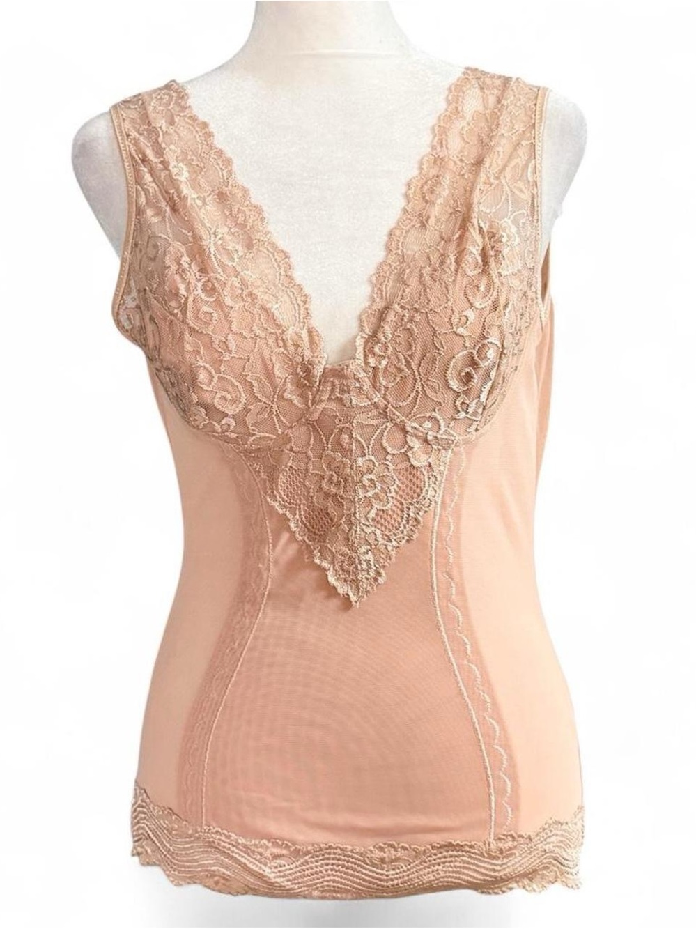 Vintage Magic Curves Nude Lace Trim Shapewear Cami Top XL